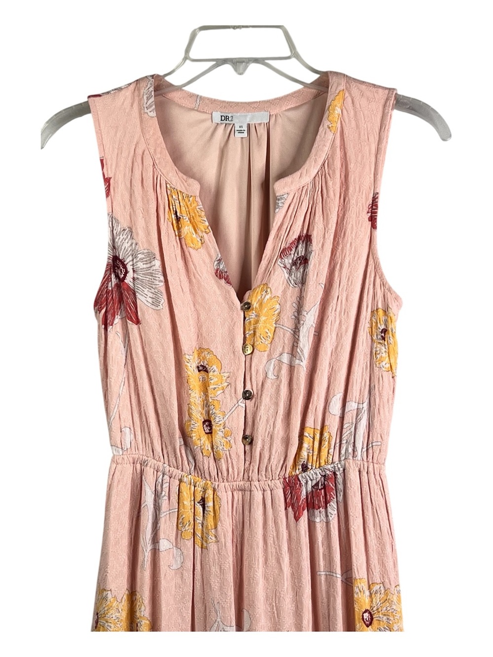 D2R PinK/Peach Floral Maxi Split V-Neck Multi-Tiered Dress Boho Style SZ XS - Picture 4 of 10